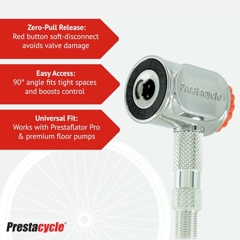Prestacycle Pro Presta Head – Auto-Lock Bicycle Tire Pump Head for Tubeless & Presta Valves, 90° Steel Design, Presta Valve Pump, Presta Adapter, Compatible with Prestaflator Pro & Premium Floor Pumps - Image 3